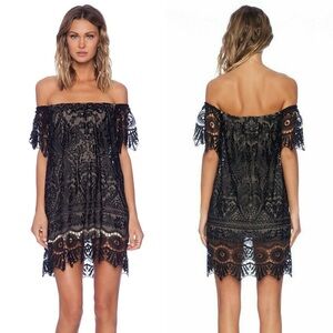 Sky lliana Lace Off-Shoulder Mini Dress in Black